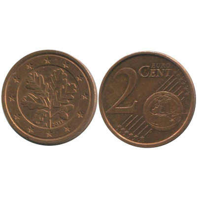 Монета 2 евроцента Германии 2011 г. A