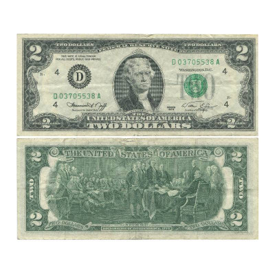 Банкнота 2 доллара США 1976 г. двор D