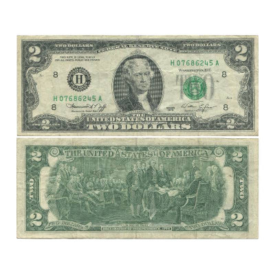 Банкнота 2 доллара США 1976 г. двор H