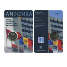 2 евро Андорра 2023 г. 30 лет вступлению Андорры в ООН в блистере