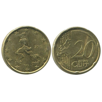 Монета 20 евроцентов Италии 2019 г.