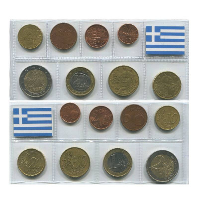 Набор 8 евромонет Греции 2002 г.