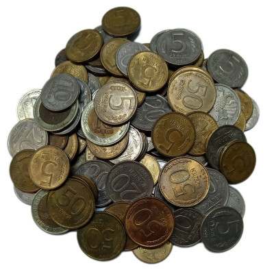 Оптовый лот монет 10,50 копеек, 1,10,20,50 рублей 1991-1993 гг. 100 шт.