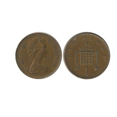 1 новый пенни Великобритании 1973 г.