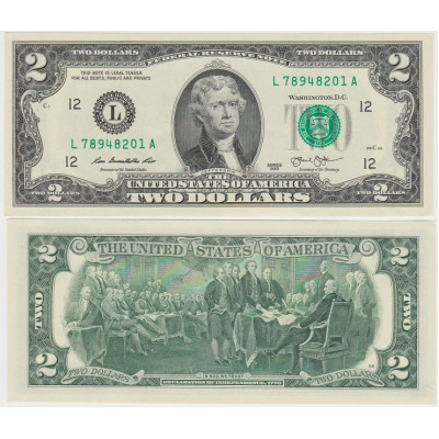Банкнота 2 доллара США 2013 г. L
