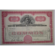 Ценная бумага "BOND STORES, INCORPORATED" 15 акций США 1939 г. (C01083, VF, гашёная)