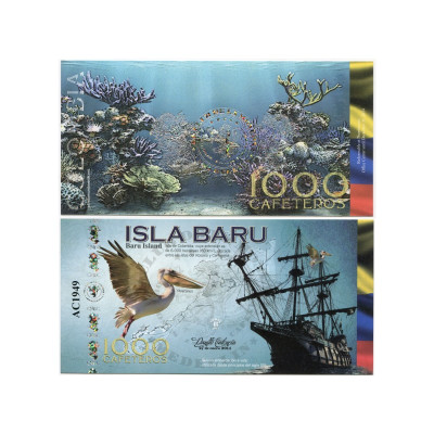 Сувенирная банкнота Колумбии 1000 кафетерос 2014 г. (Бару)