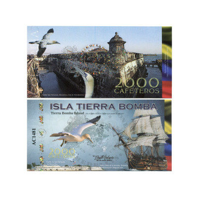 Сувенирная банкнота Колумбии 2000 кафетерос 2014 г. (Тьерра Бомба)