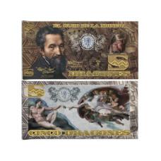 Сувенирная банкнота Колумбии 5 драгонов 2013 г. Микеланджело (пресс)