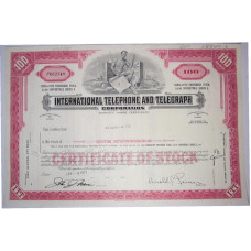 Ценная бумага "INTERNATIONAL TELEPHONE AND TELEGRAPH CORPORATION" 100 акций США 1971 г. (PK62348, XF