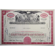 Ценная бумага "PAN AMERICAN WORLD AIRWAYS, INC." 100 акций США 1962 г. (Y314144, XF, гашёная)