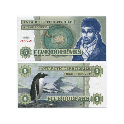 Сувенирная банкнота Антарктики 5 долларов Пингвин (пресс)