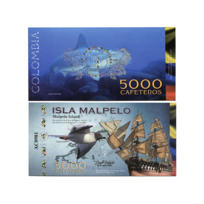 Сувенирная банкнота Колумбии 5000 кафетерос  2014 г. (Мальпело)