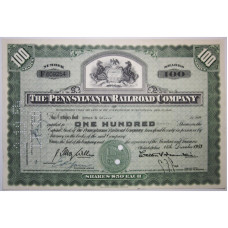 Ценная бумага "The Pennsylvania Railroad Company, 100 акций". США, 1953 г. (XF, F609254, гашёная)