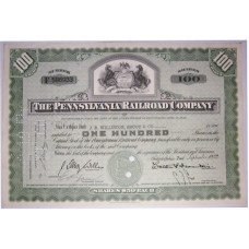 Ценная бумага "The Pennsylvania Railroad Company, 100 акций". США, 1953 г. (XF, F586933, гашёная)