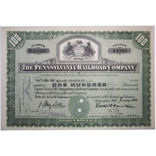 Ценная бумага "The Pennsylvania Railroad Company, 100 акций". США, 1954 г. (XF, F 615398, гашёная)