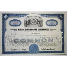 Ценная бумага "ERIE RAILROAD COMPANY". 100 акций США 1950 г. (C 93604, XF, гашёная)