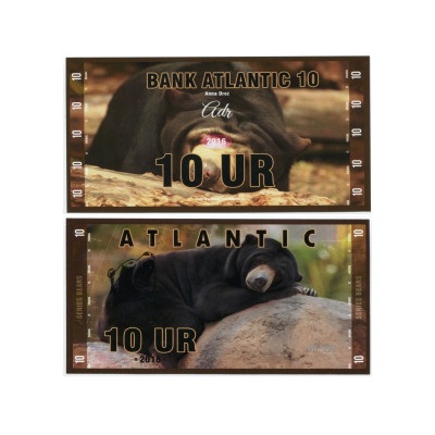 Сувенирная банкнота банка Атлантики 10 UR 2016 г. , серия медведи (пресс)