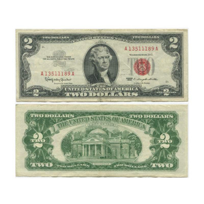Банкнота 2 доллара США 1963 г. без буквы
