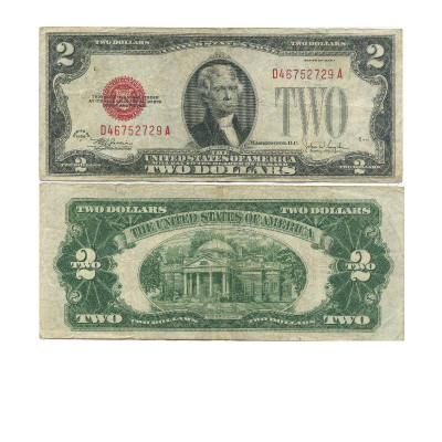 Банкнота 2 доллара США 1928 г. ( D46752729A, F)