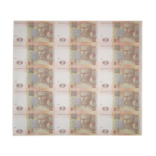 Лист из неразрезанных банкнот Украины номиналом 2 гривны 2004 г. 15 шт.