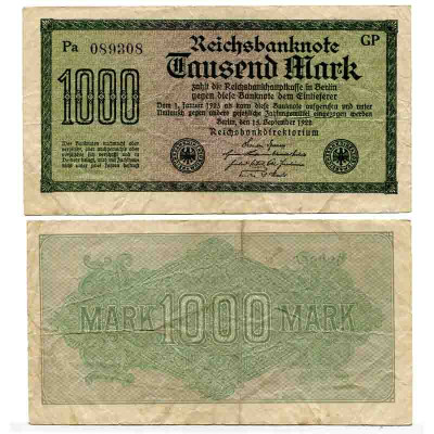 1000 марок Германии 15.09.1922 г. GP Ra 089308