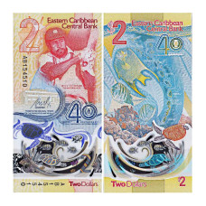 2 доллара Восточных Карибов 2023 (2024) г. 40 лет Центральному банку (полимер)