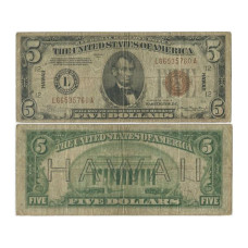 5 долларов США 1934 г. Надпечатка Гавайи (Hawaii) L66535760 A, серия A