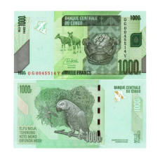 1000 франков Конго 2022 г. Попугай