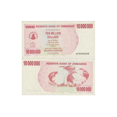 Банкнота 10000000 долларов Зимбабве 2008 г.