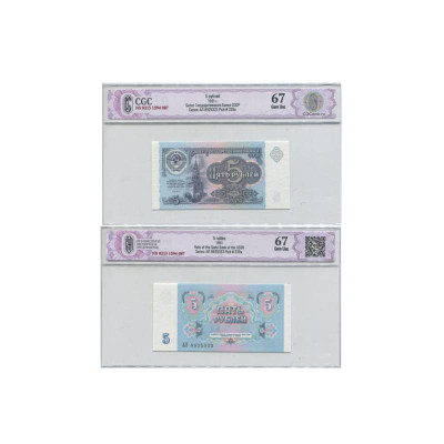 Банкнота 5 рублей СССР 1991 г. АЛ 8925323 (67) в слабе