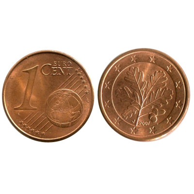 Монета 1 евроцент Германии 2007 г. (J)