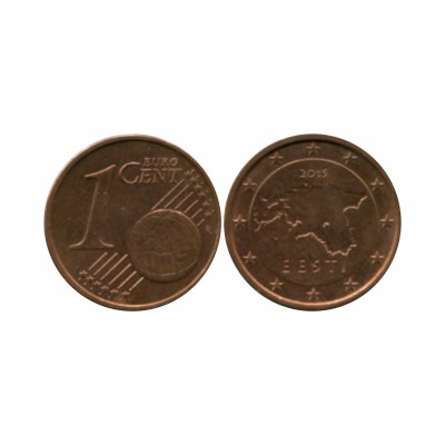 Монета 1 евроцент Эстонии 2015 г.