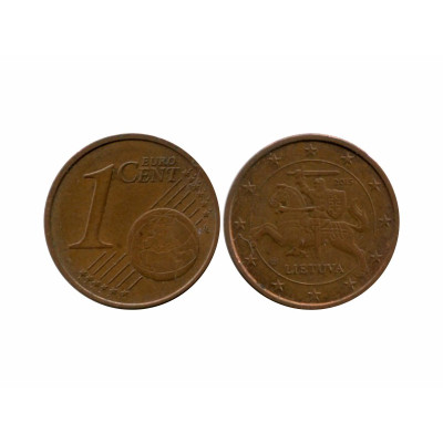 Монета 1 евроцент Литвы 2015 г.