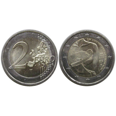 Биметаллическая монета 2 Евро Франции 2017 г. 25 Лет Розовой Ленточке, Борьба Против Рака Молочной Железы