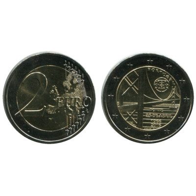 Биметаллическая монета 2 Евро Португалии 2016 Г., 50-Летие Моста Имени 25 Апреля