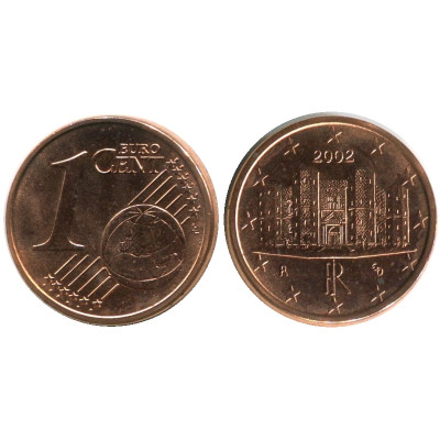 Монета 1 Евроцент Италии 2002 Г.