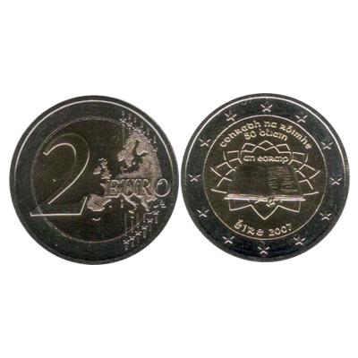 Биметаллическая монета 2 Евро Ирландии 2007 Г., 50 Лет Подписания Римского Договора
