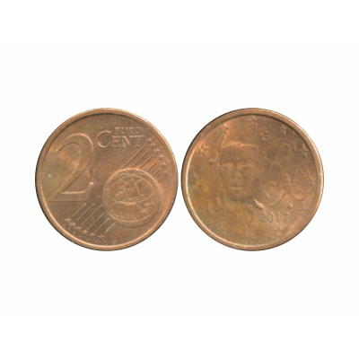 Монета 2 евроцента Франции 2017 г.
