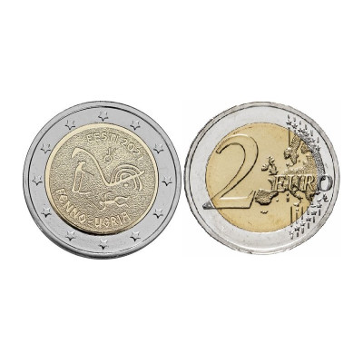 Биметаллическая монета 2 евро Эстонии 2021 г. Финно-угорские народы