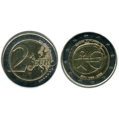 Биметаллическая монета 2 евро Финляндии 2009 г. 10 лет экономическому и валютному союзу