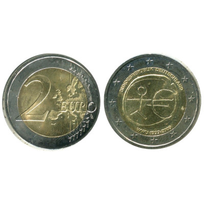 Биметаллическая монета 2 евро Германии 2009 г. 10 лет экономическому и валютному союзу (A)