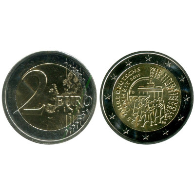 Биметаллическая монета 2 евро Германии 2015 г., 25 лет объединения Германии (F)