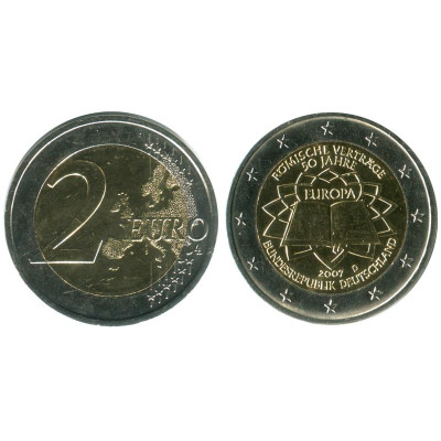 Биметаллическая монета 2 евро Германии 2007 г. 50 Лет Подписания Римского Договора D