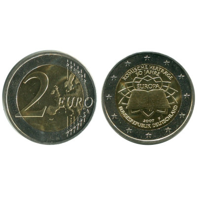 Биметаллическая монета 2 евро Германии 2007 г. 50 Лет Подписания Римского Договора F
