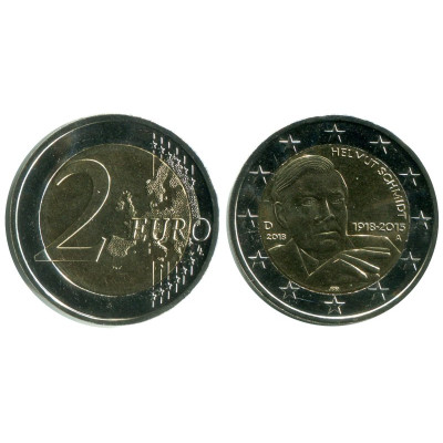 Биметаллическая монета 2 евро Германии 2018 г., 100 лет со дня рождения Гельмута Шмидта (A)