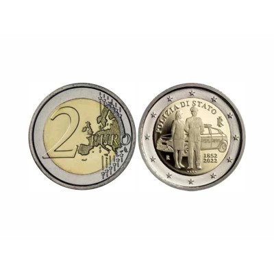 Биметаллическая монета 2 евро Италии 2022 г. Полиция