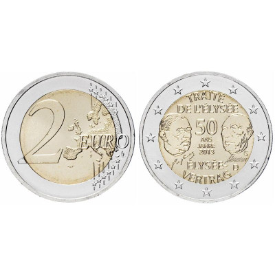 Биметаллическая монета 2 евро Германии 2013 г., 50 лет подписания Елисейского договора (G)