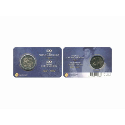 Биметаллическая монета 2 евро Бельгии 2021 г. 500 лет со дня выпуска гульдена Карла V