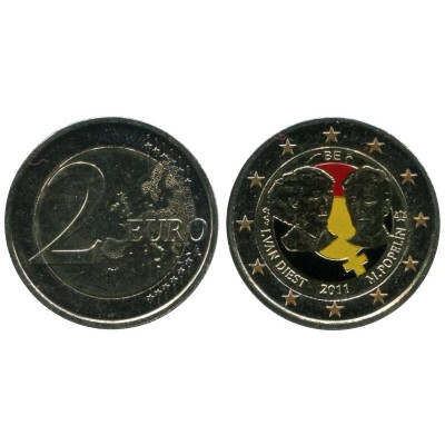 Биметаллическая монета 2 Евро Бельгии 2011 Г., 100 Лет Международному Женскому Дню цветная